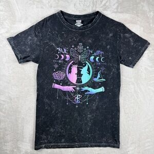 Wicked Celestial Witch Graphic Tee Acid Wash Butterfly Moon Fantasy Shirt Small